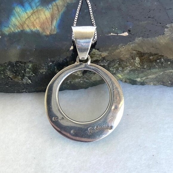 VTG Sterling Silver 925 Navajo Opal Inlay Southwest Style Pendant Necklace 18" - Picture 7 of 16